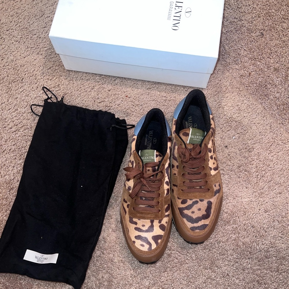 Pre-owned Valentino Calf Hair Leopard Rockrunner Mens Sz 12